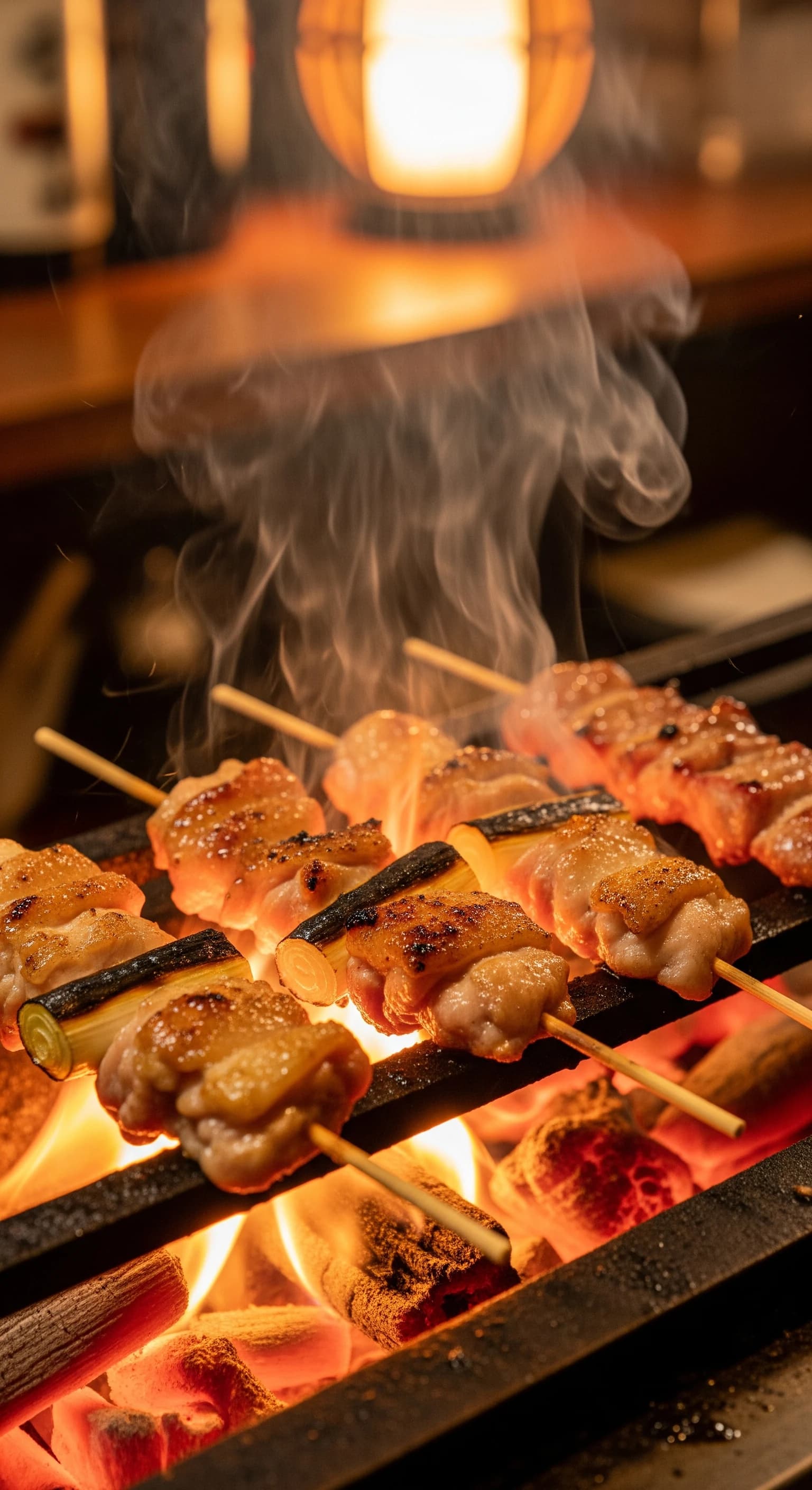 炭火で焼かれる焼きとり